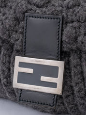 Fendi Mamma Bucket Shoulder Bag  Knit Gray Silver Hardware