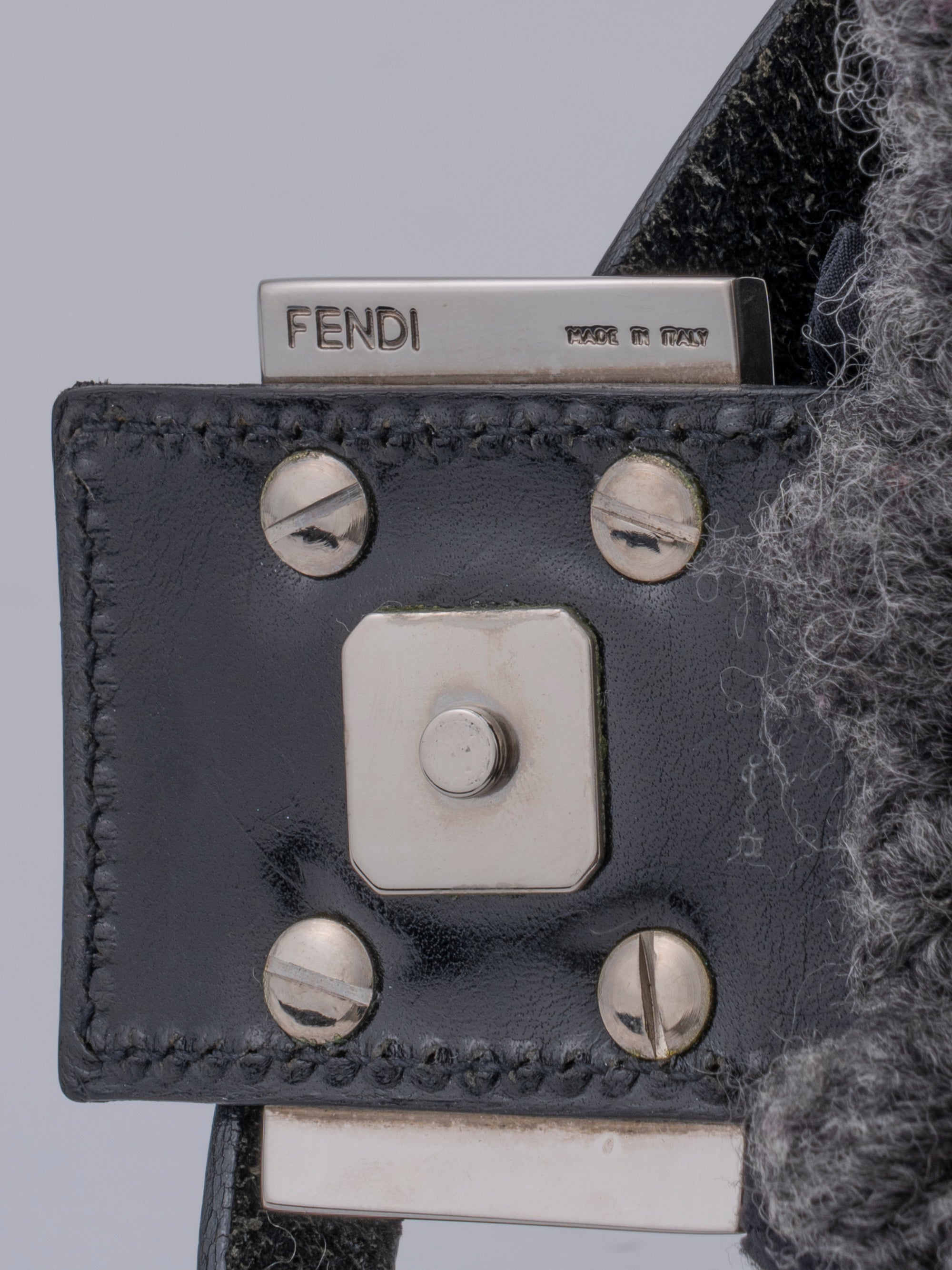 Fendi Mamma Bucket Shoulder Bag  Knit Gray Silver Hardware