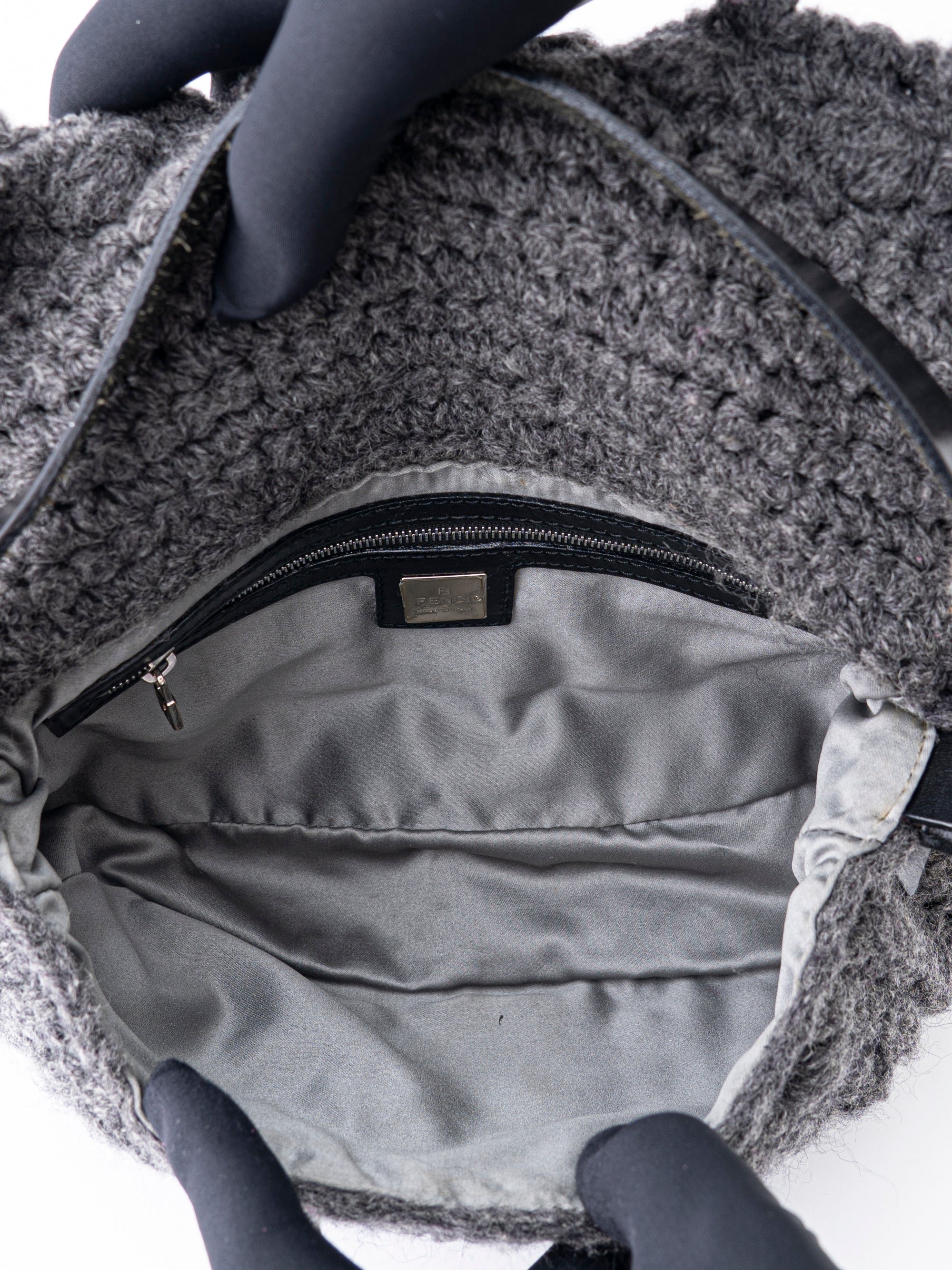Fendi Mamma Bucket Shoulder Bag  Knit Gray Silver Hardware
