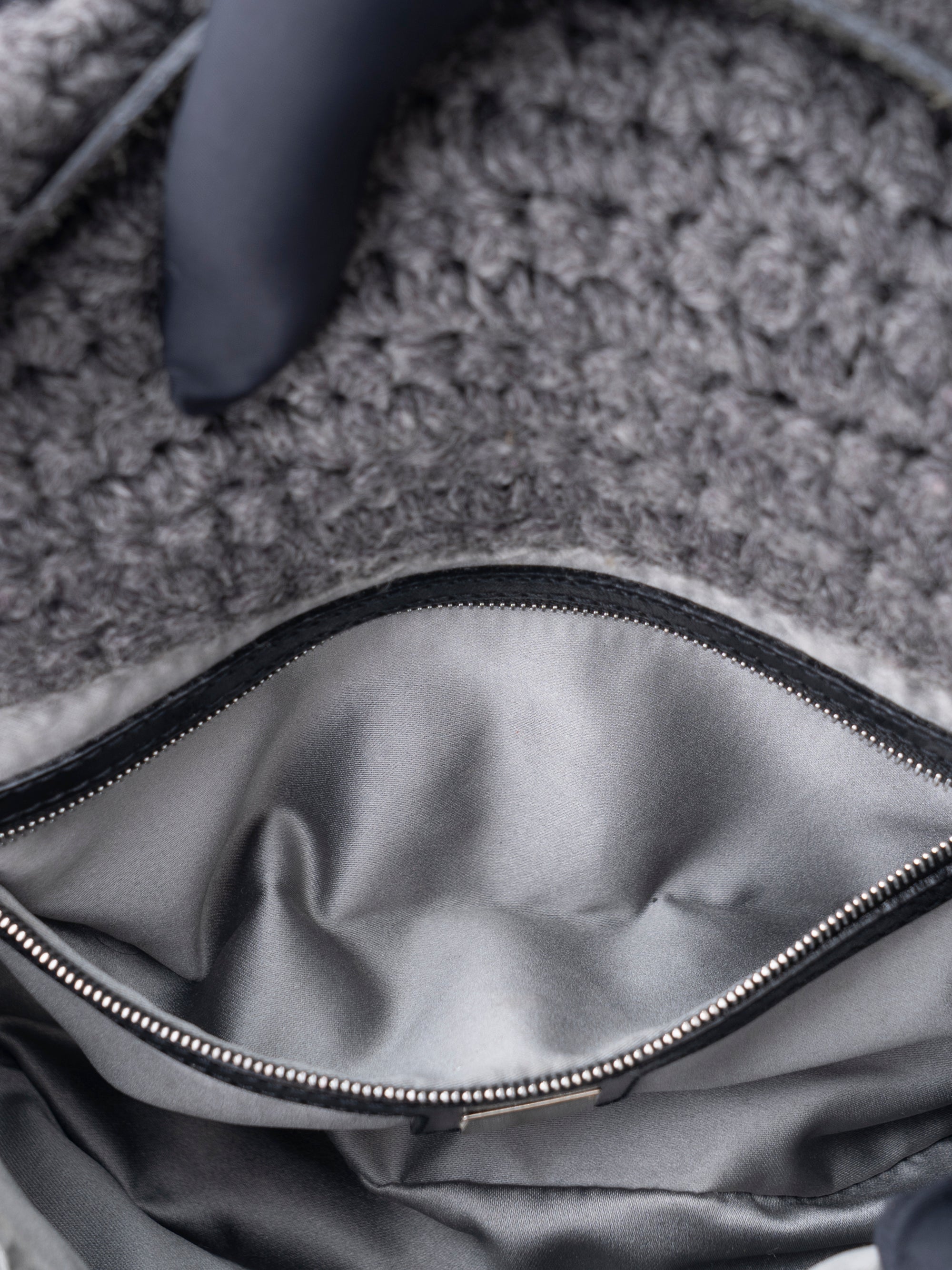 Fendi Mamma Bucket Shoulder Bag  Knit Gray Silver Hardware