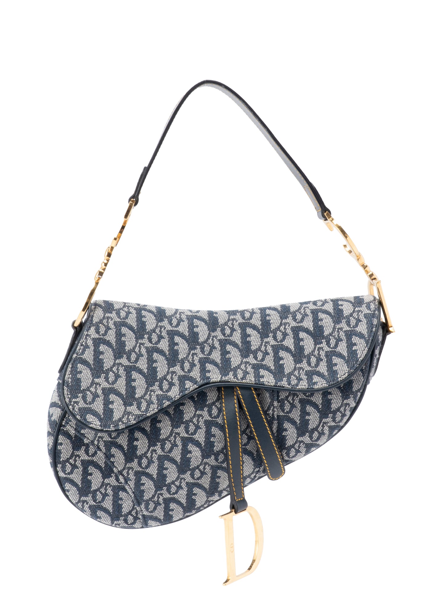 ディオール トロッター サドルバッグ ハンドバッグ キャンバス ネイビー ゴールド金具