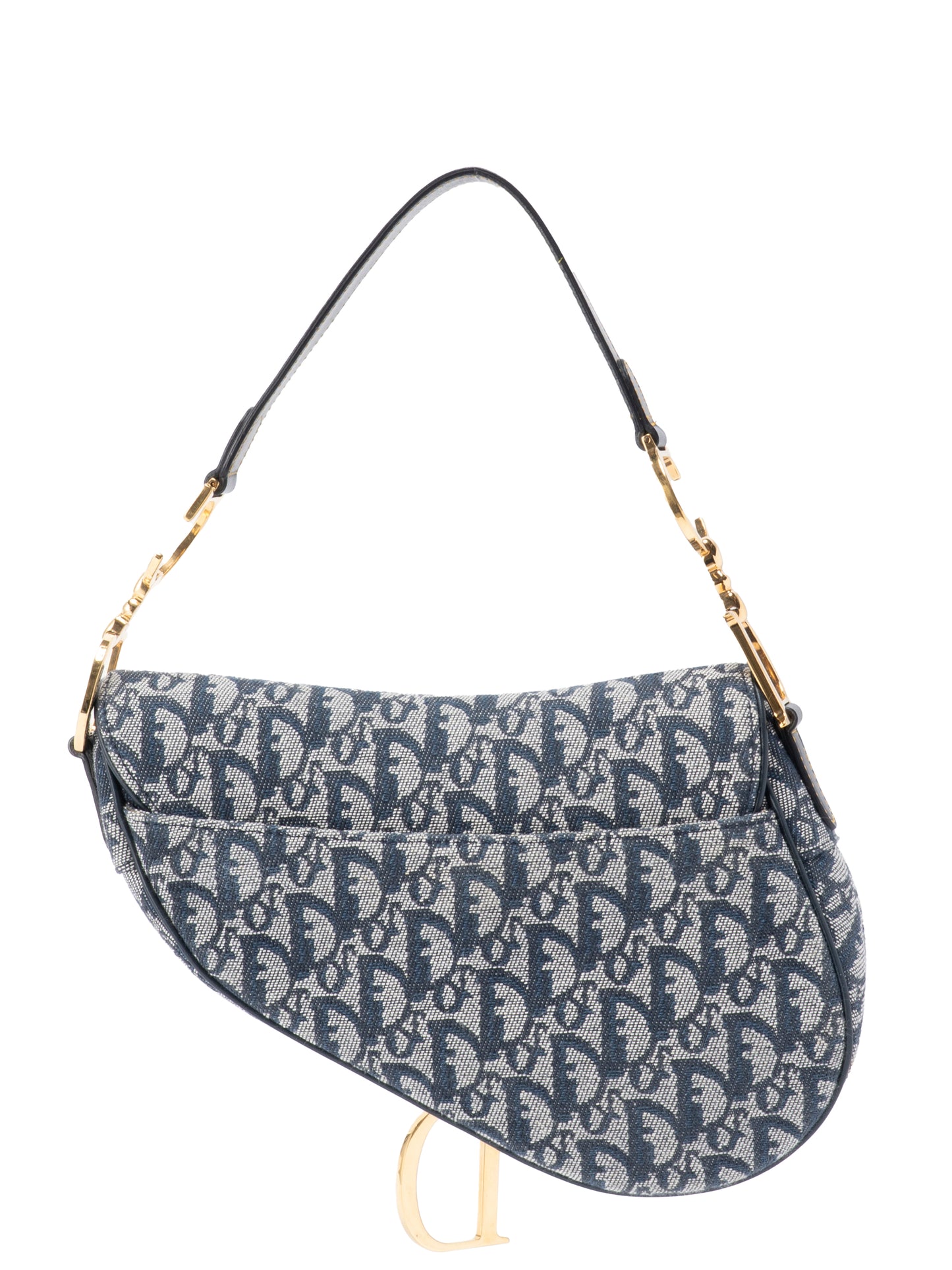 ディオール トロッター サドルバッグ ハンドバッグ キャンバス ネイビー ゴールド金具