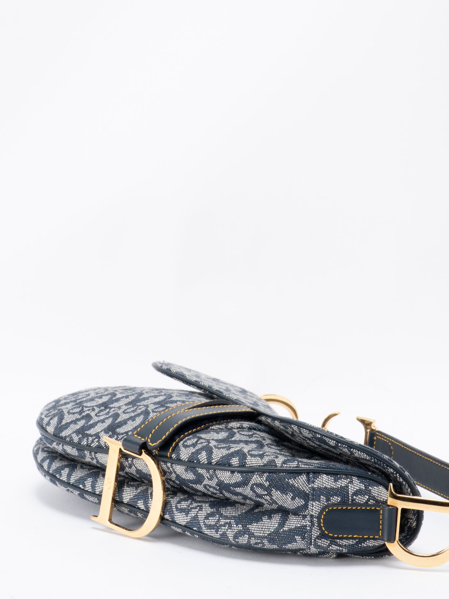 ディオール トロッター サドルバッグ ハンドバッグ キャンバス ネイビー ゴールド金具