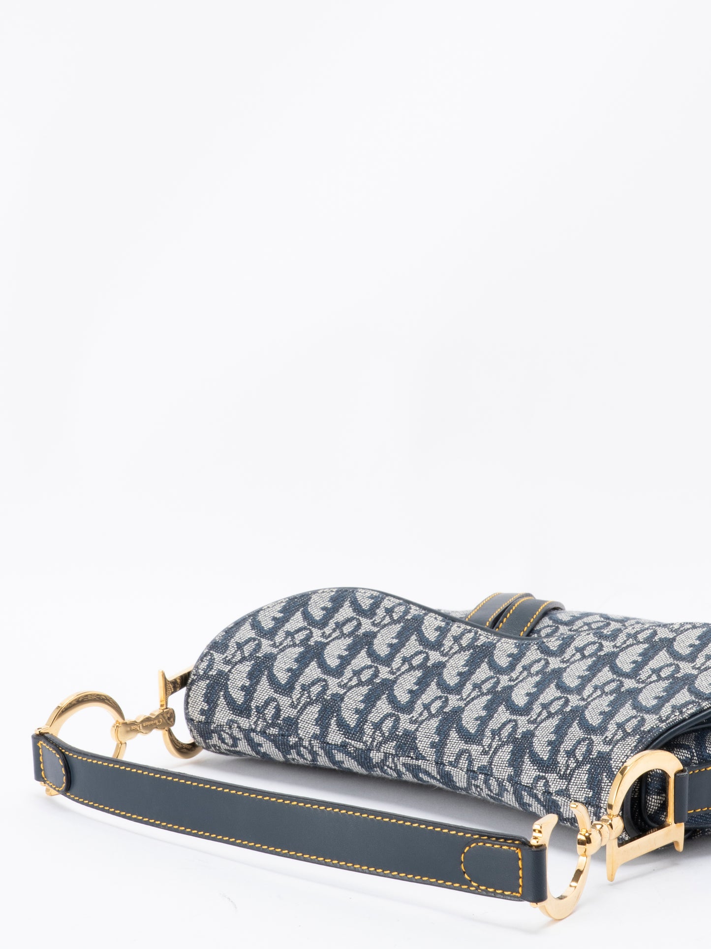 ディオール トロッター サドルバッグ ハンドバッグ キャンバス ネイビー ゴールド金具