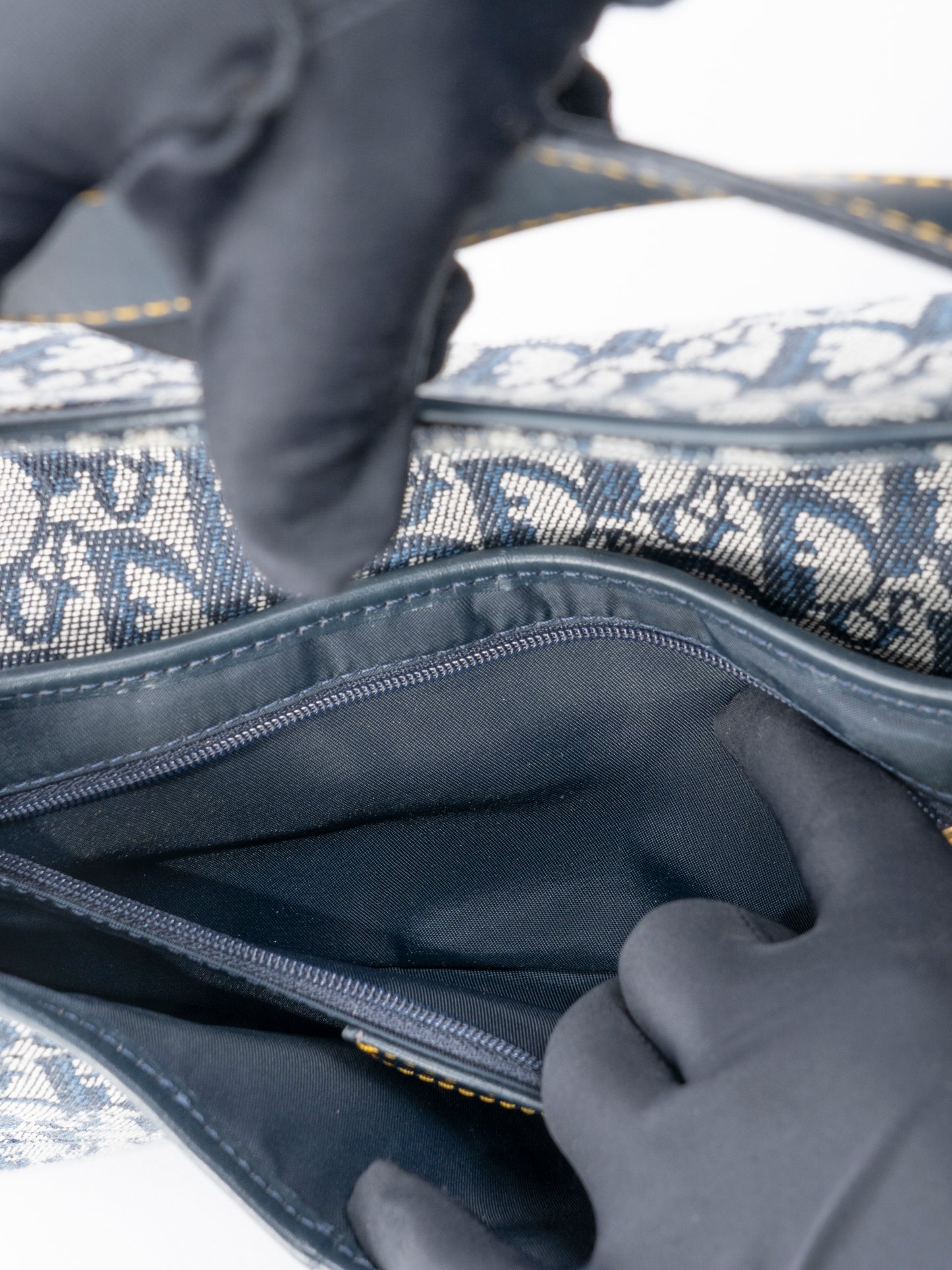 ディオール トロッター サドルバッグ ハンドバッグ キャンバス ネイビー ゴールド金具