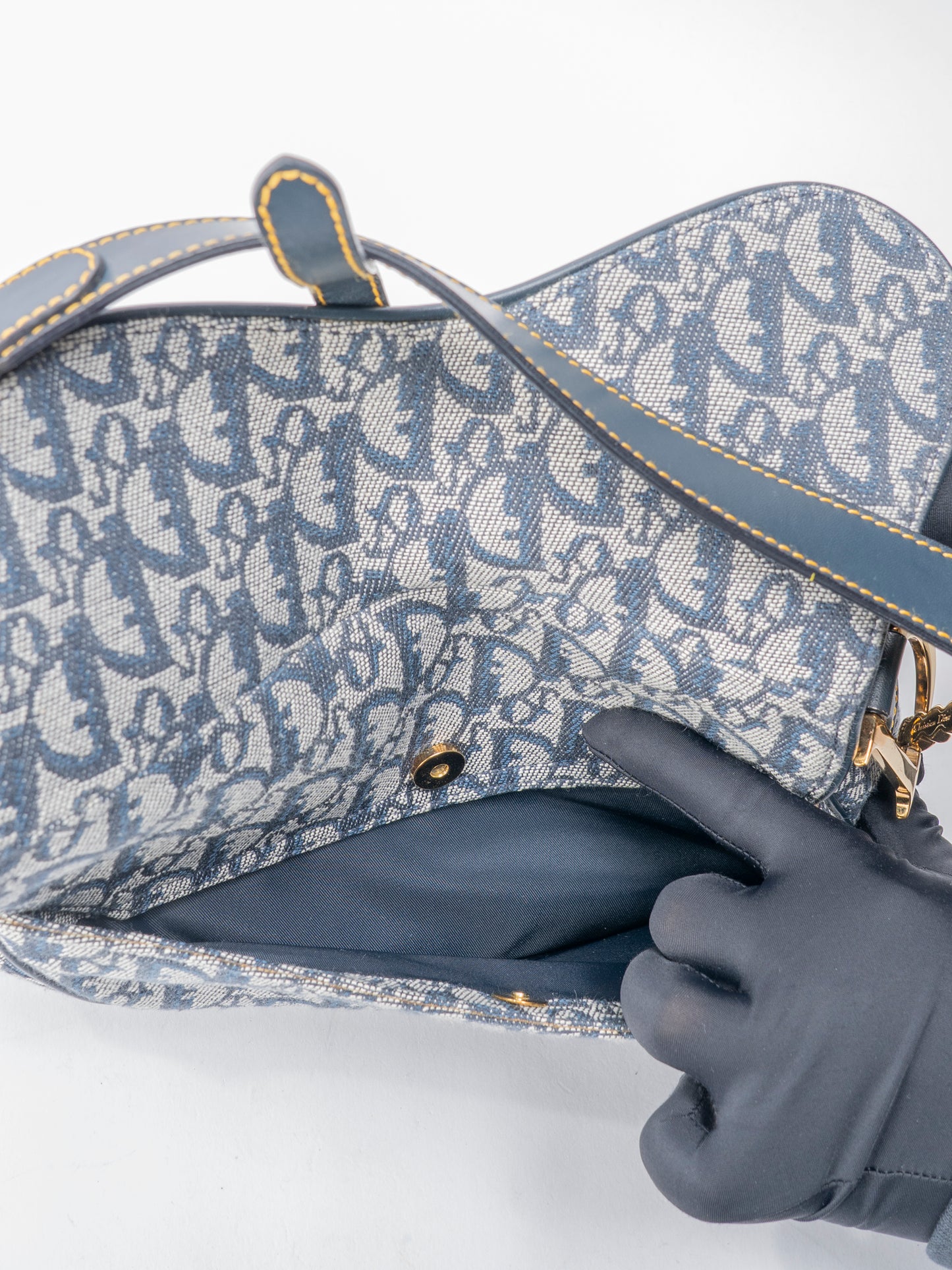 ディオール トロッター サドルバッグ ハンドバッグ キャンバス ネイビー ゴールド金具