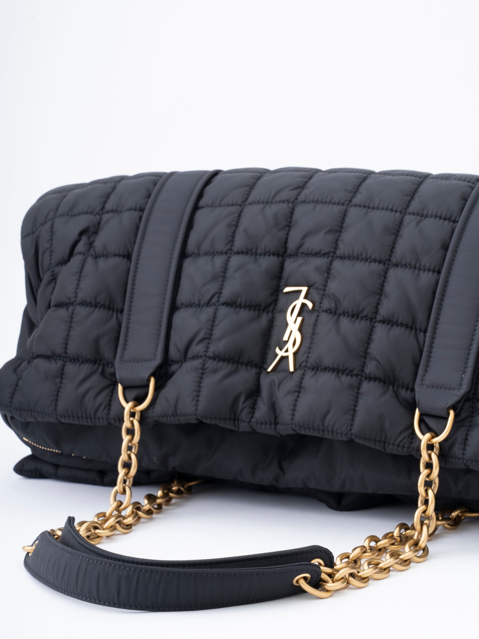 Saint Laurent Niki Chain Tote Bag Nylon Black Gold Hardware