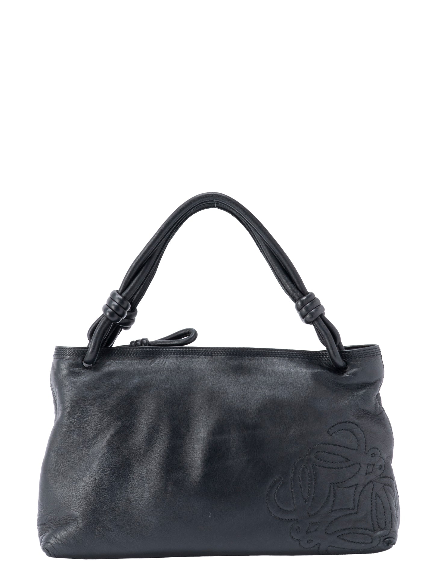 ロエベ アナグラム ハンドバッグ レザー ブラック シルバー金具