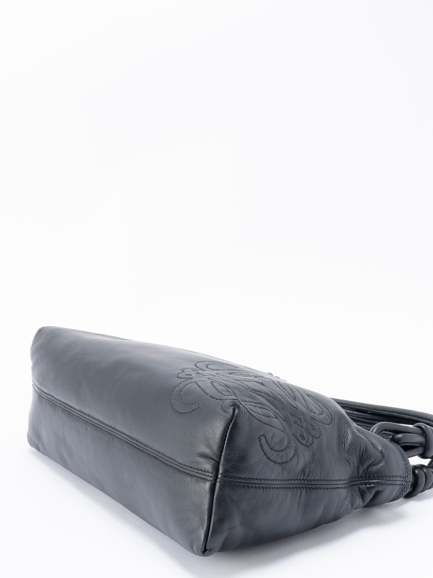 ロエベ アナグラム ハンドバッグ レザー ブラック シルバー金具