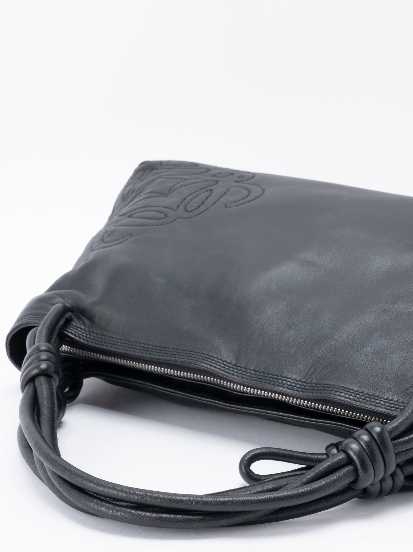 ロエベ アナグラム ハンドバッグ レザー ブラック シルバー金具