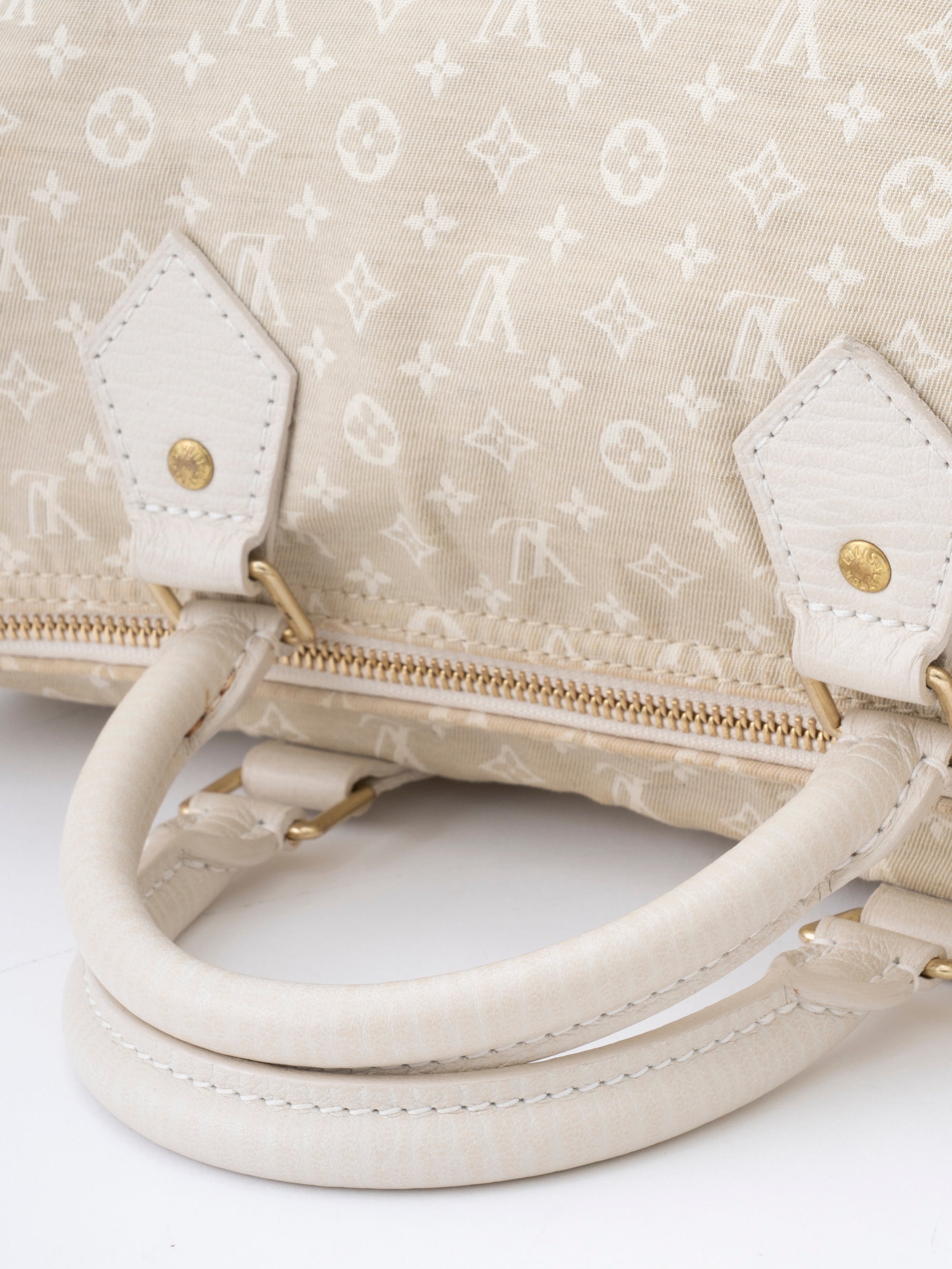 Louis Vuitton M95319 Speedy 30 Handbag Monogram Mini Lin Dune Beige Gold Hardware