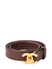 CHANEL Coco Mark Turn-Lock Belt Caviar Skin Brown Gold Hardware #75