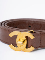 CHANEL Coco Mark Turn-Lock Belt Caviar Skin Brown Gold Hardware #75