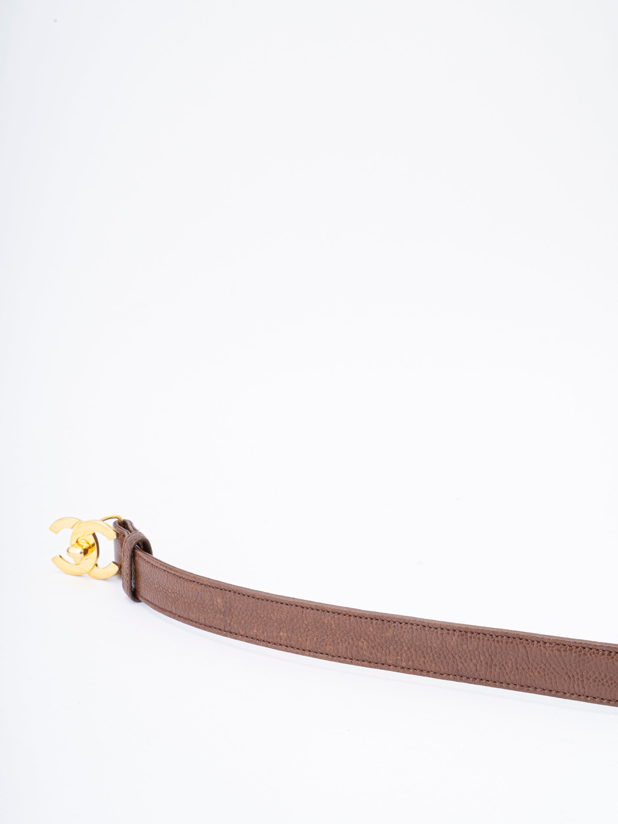 CHANEL Coco Mark Turn-Lock Belt Caviar Skin Brown Gold Hardware #75