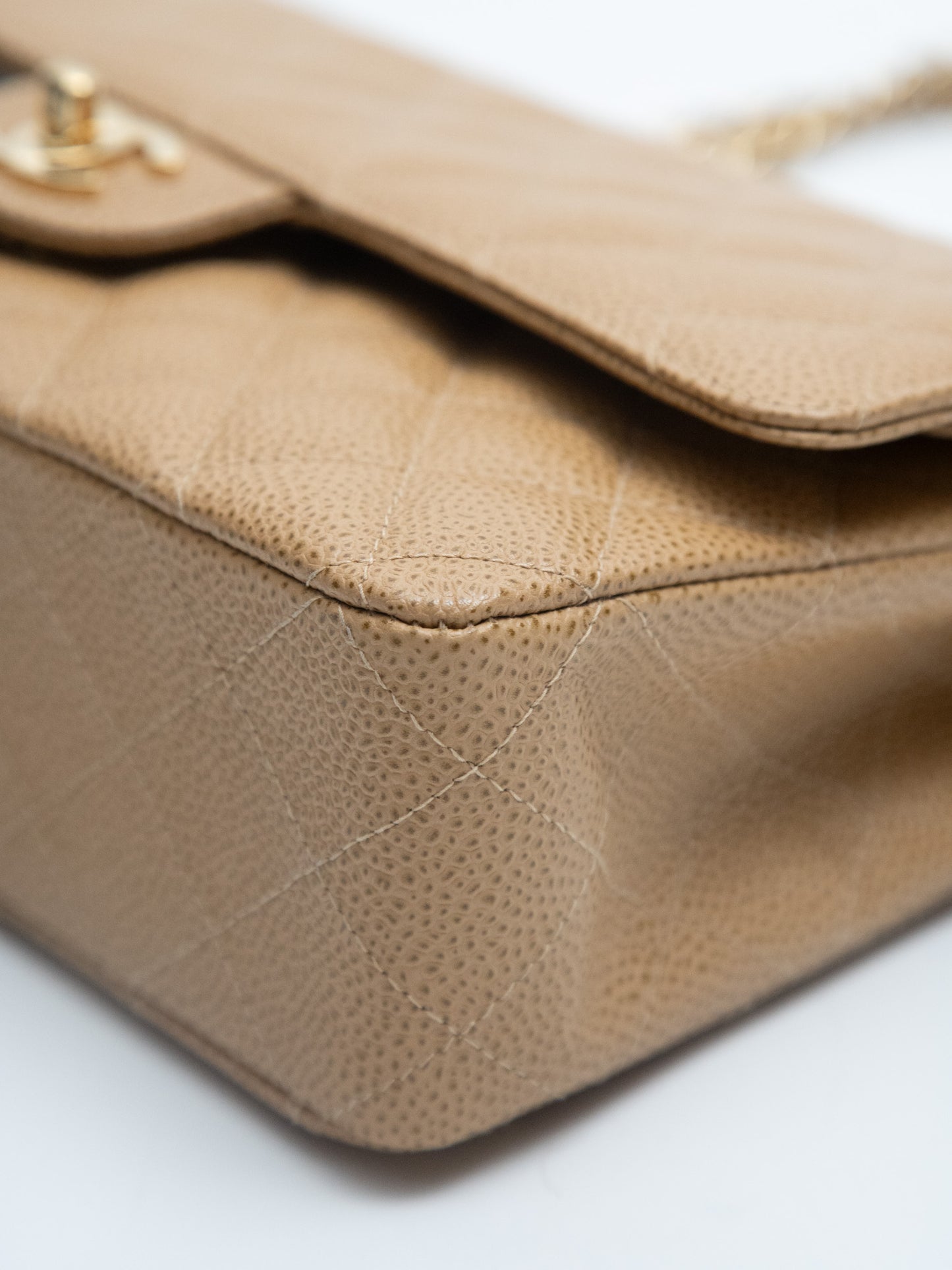 Chanel Classic Flap Shoulder Bag 25 Caviar Skin Beige