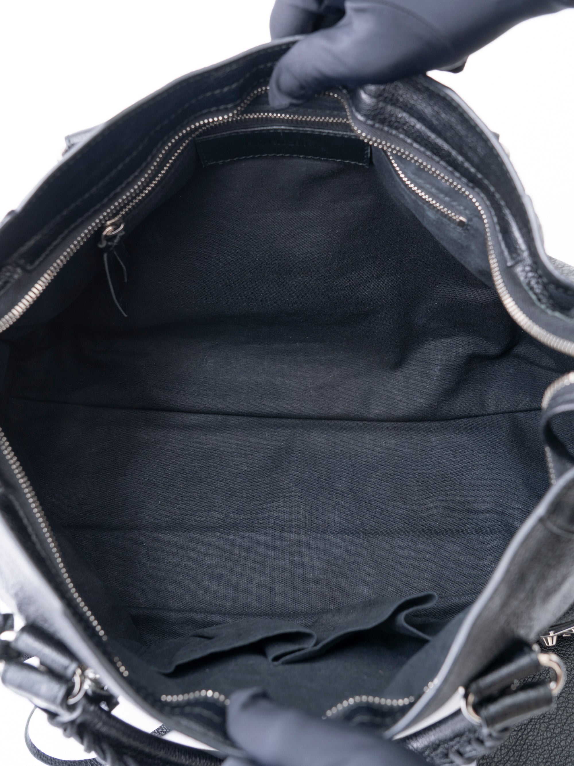 バレンシアガ クラシック メタリック エッジ シティ 2WAYハンドバッグ レザー ブラック シルバー金具