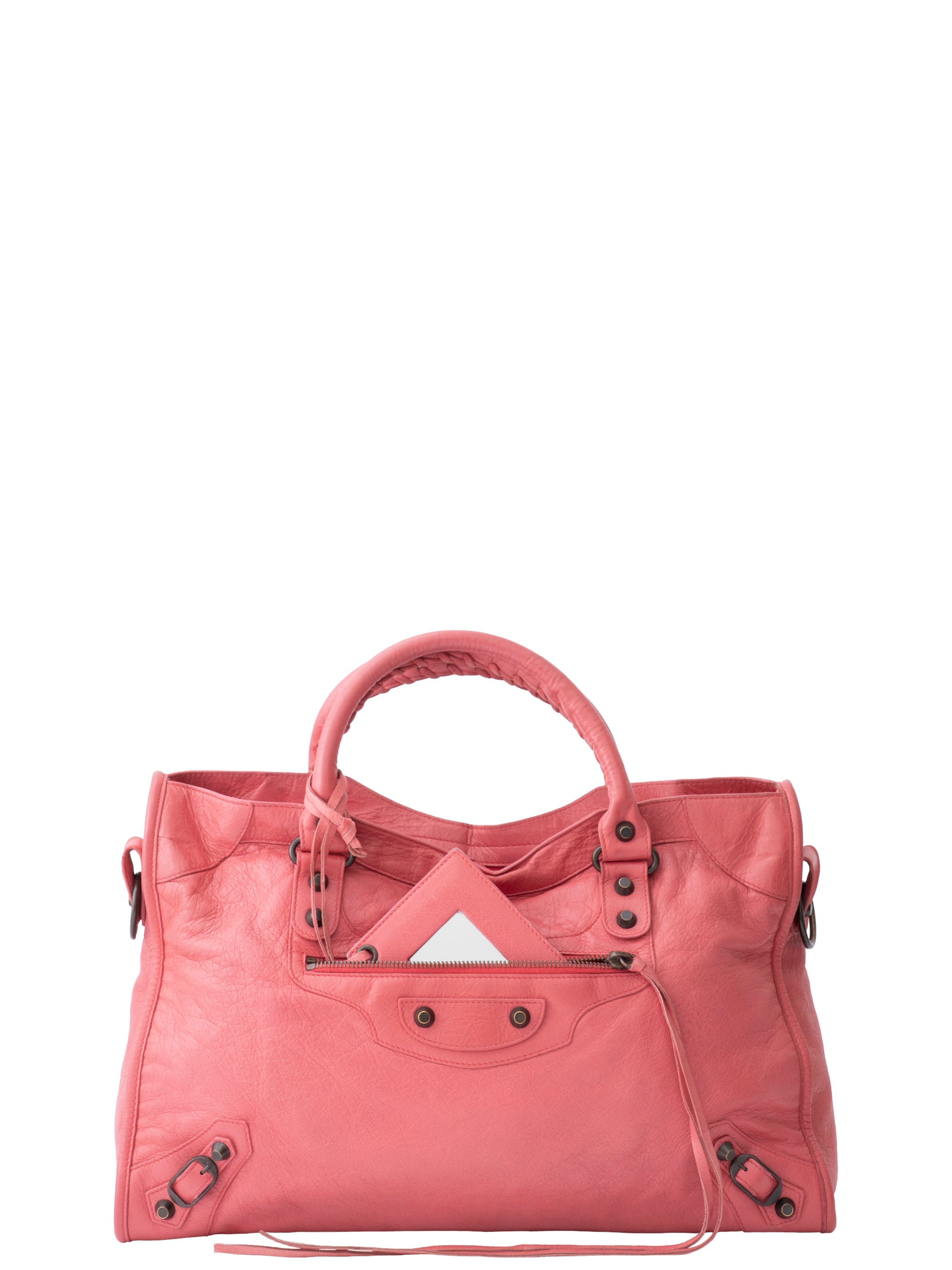 Balenciaga The City 2-Way Handbag Leather Rose Pink Black Hardware