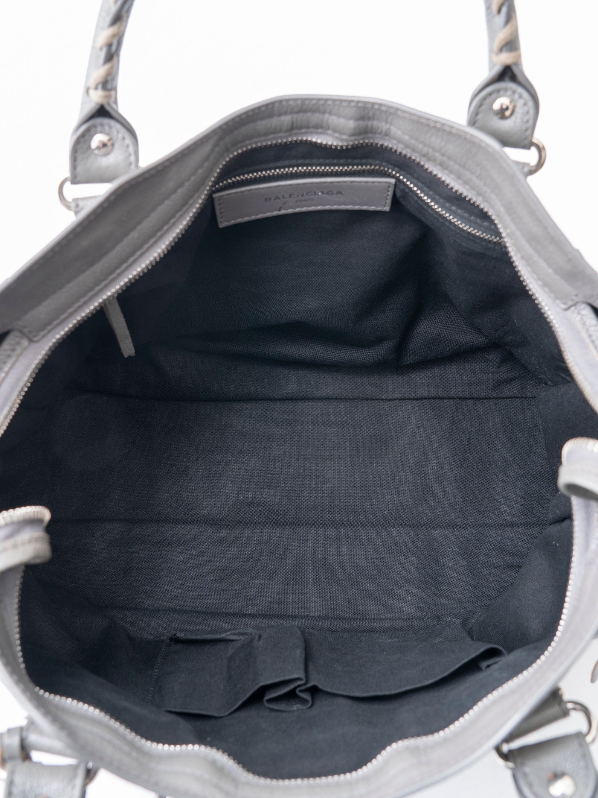 バレンシアガ クラシック メタリック エッジ シティ 2WAYハンドバッグ グレー シルバー金具