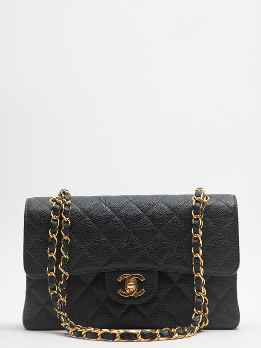 Chanel Classic Flap Matelasse Shoulder Bag Small Caviar Skin Black Gold Hardware