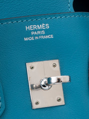 Hermès Birkin 25 Handbag, R Stamp (2014), Veau Swift, Turquoise 7B, Silver Hardware