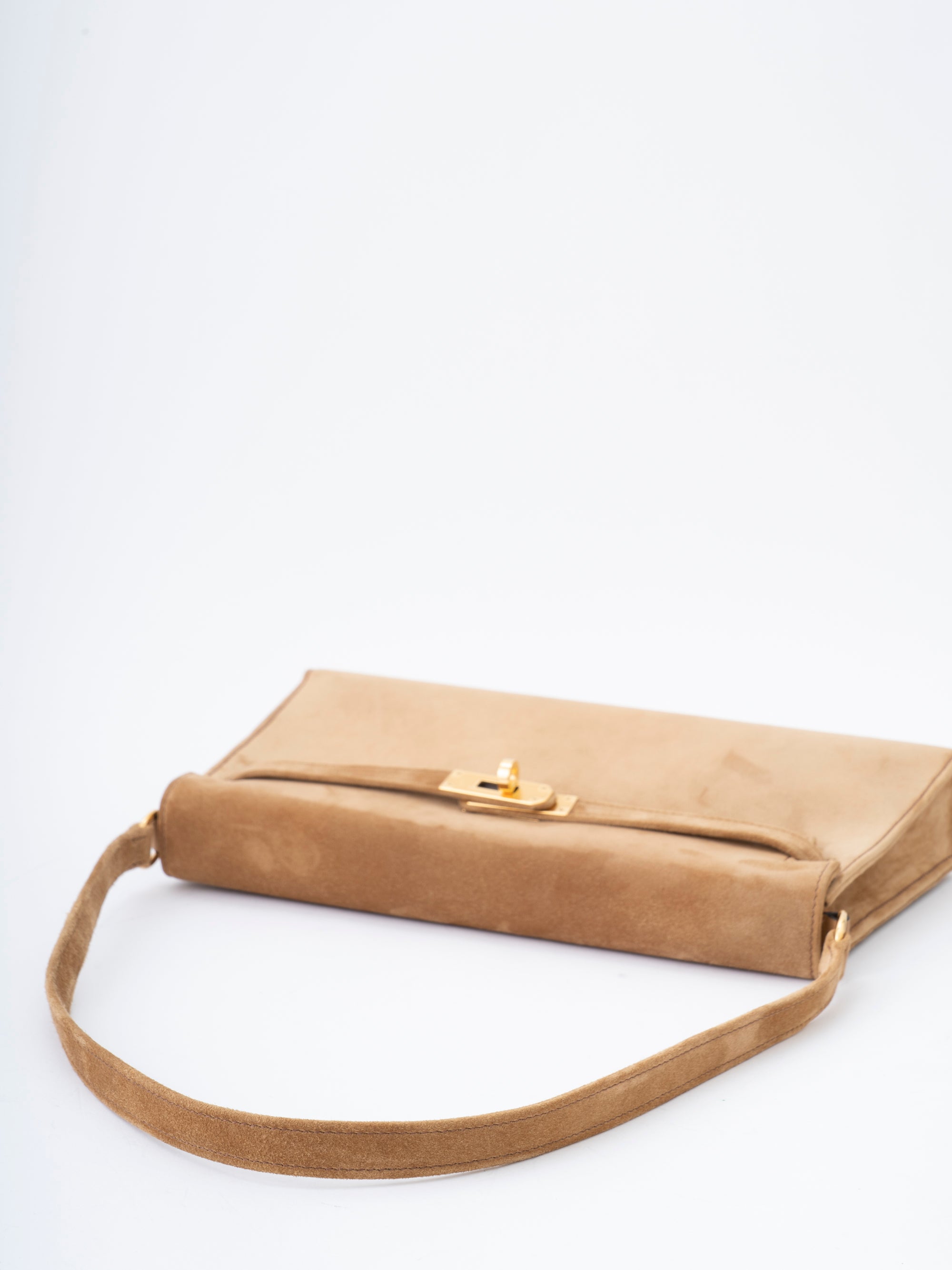 Hermès Kelly Élan Shoulder Bag, Stamp K: 2025, Suede, Ocre 3H, Gold Hardware