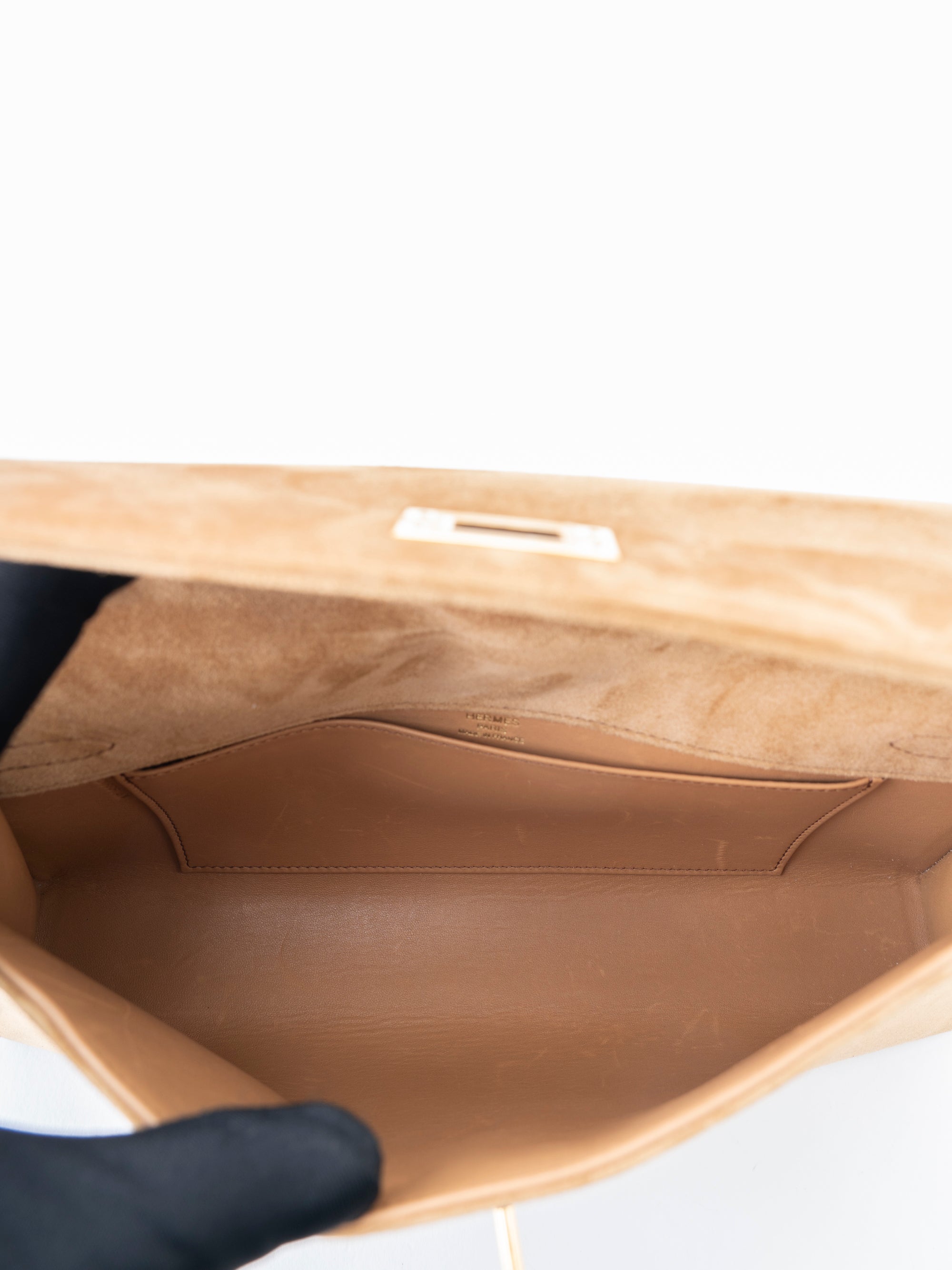 Hermès Kelly Élan Shoulder Bag, Stamp K: 2025, Suede, Ocre 3H, Gold Hardware