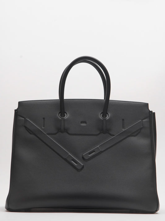Hermes Limited Shadow Birkin 35 Handbag Y:2020 Silver Hardware Swift Black