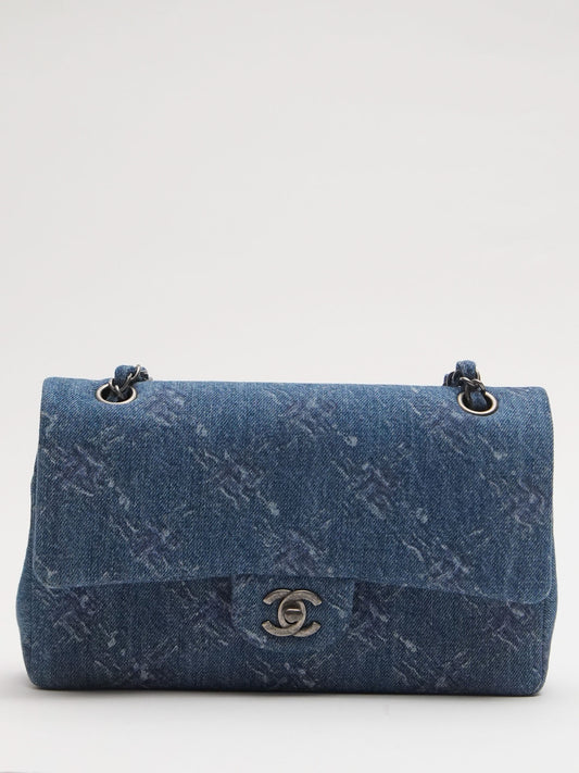 Chanel Classic Flap Shoulder Bag Medium Denim Blue Silver Hardware