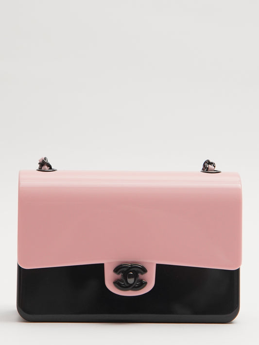 Chanel 2021 Spring/Summer Limited Rare Evening Bag Mini Shoulder Bag Plexi Pink Black