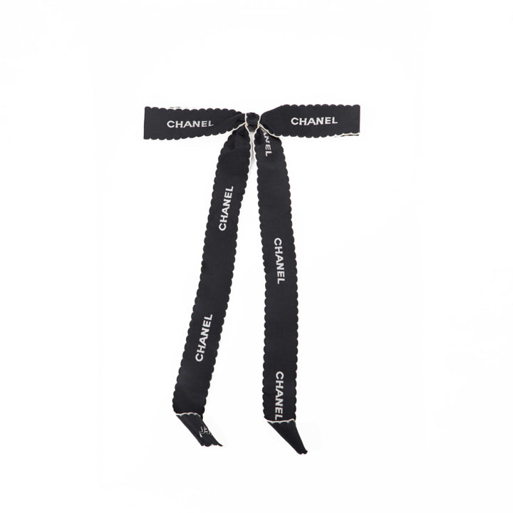 Chanel Logo Ribbon Brooch Satin Black