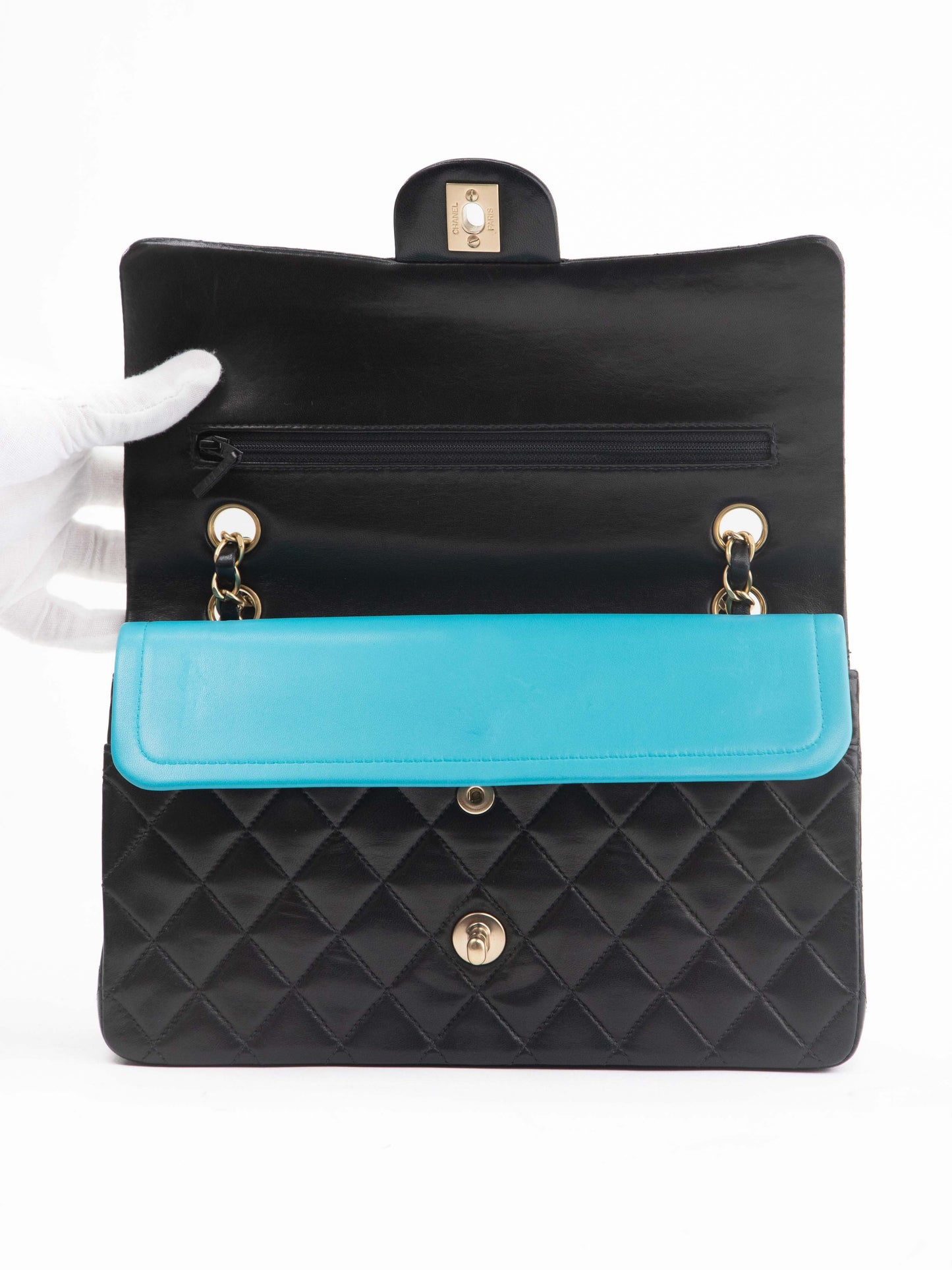 Chanel Matelasse Classic Flap Chain Shoulder Bag Limited Medium Lambskin  Blue Black