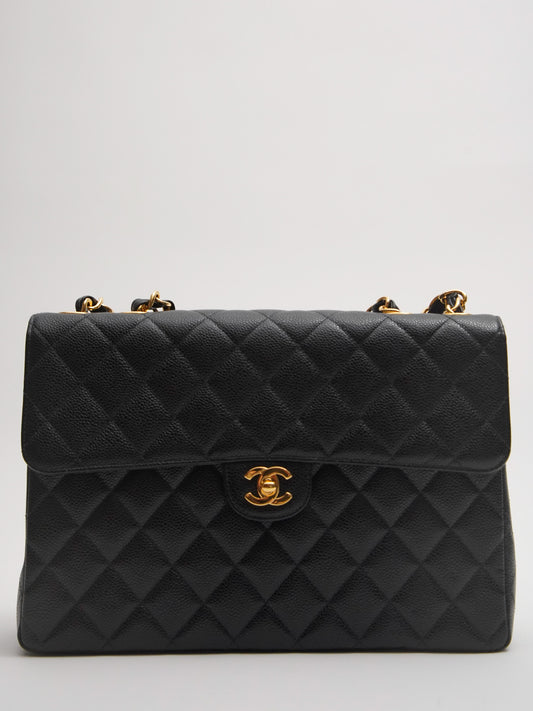Chanel Matelasse Chain Shoulder Bag Caviar Skin Black Gold Hardware