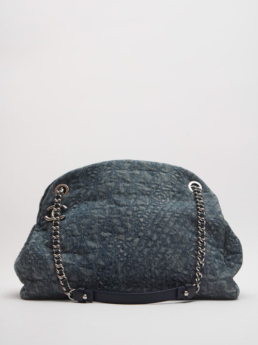 Chanel Camellia Chain Shoulder Bag Denim Blue