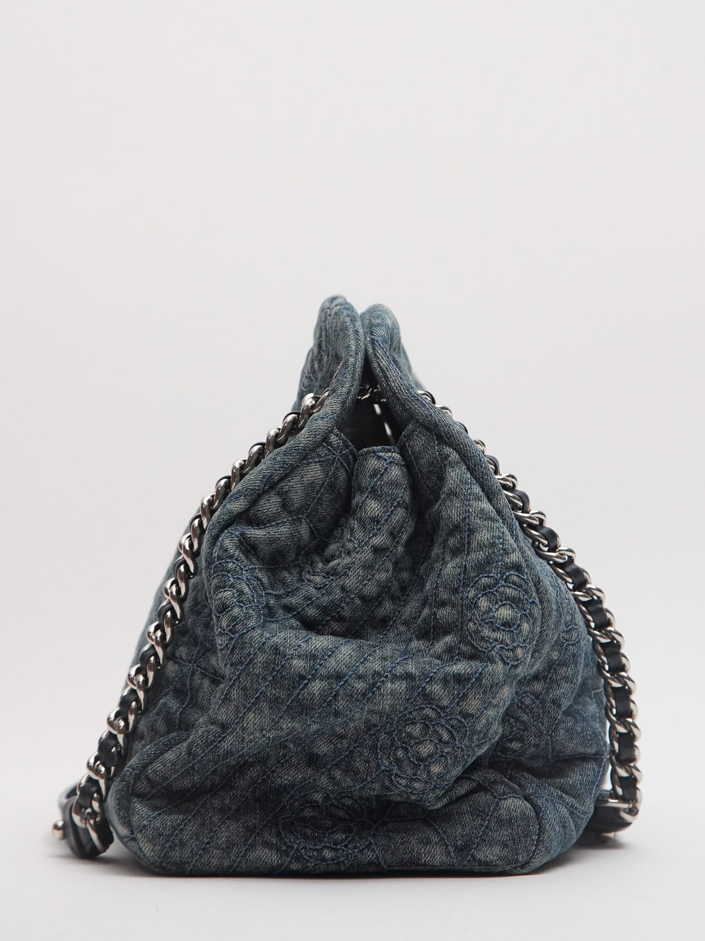 Chanel Camellia Chain Shoulder Bag Denim Blue