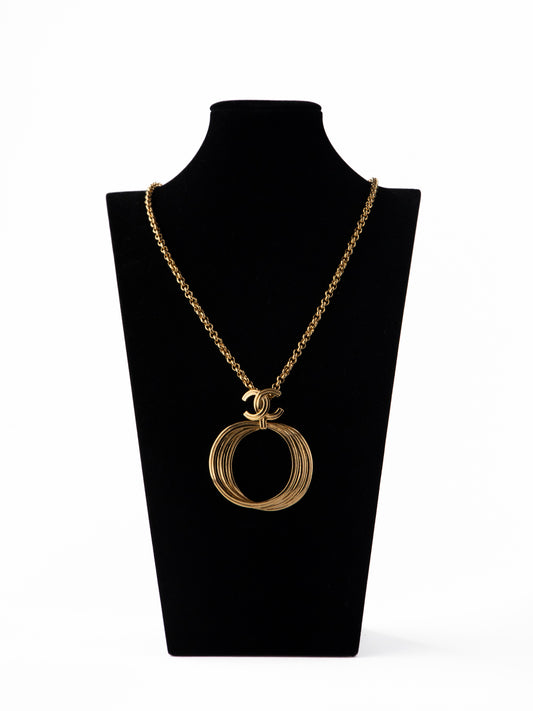 <tc>Chanel Hoop Stack Gold Plated Necklace Cocomark Turnlock Gold Plated</tc>