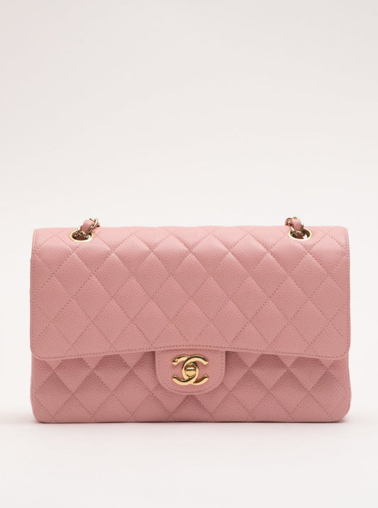 Chanel Classic Flap Matelasse Chain Shoulder Bag Caviar Skin Pink Sakura Pink