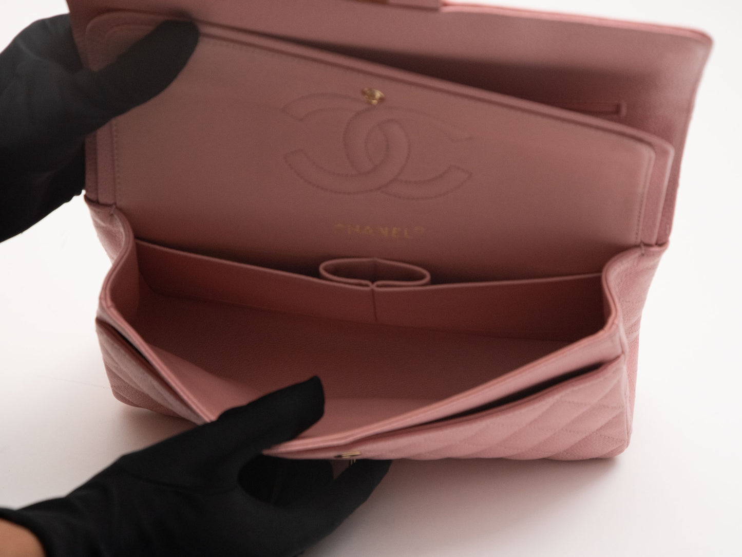 Chanel Classic Flap Matelasse Chain Shoulder Bag Caviar Skin Pink Sakura Pink