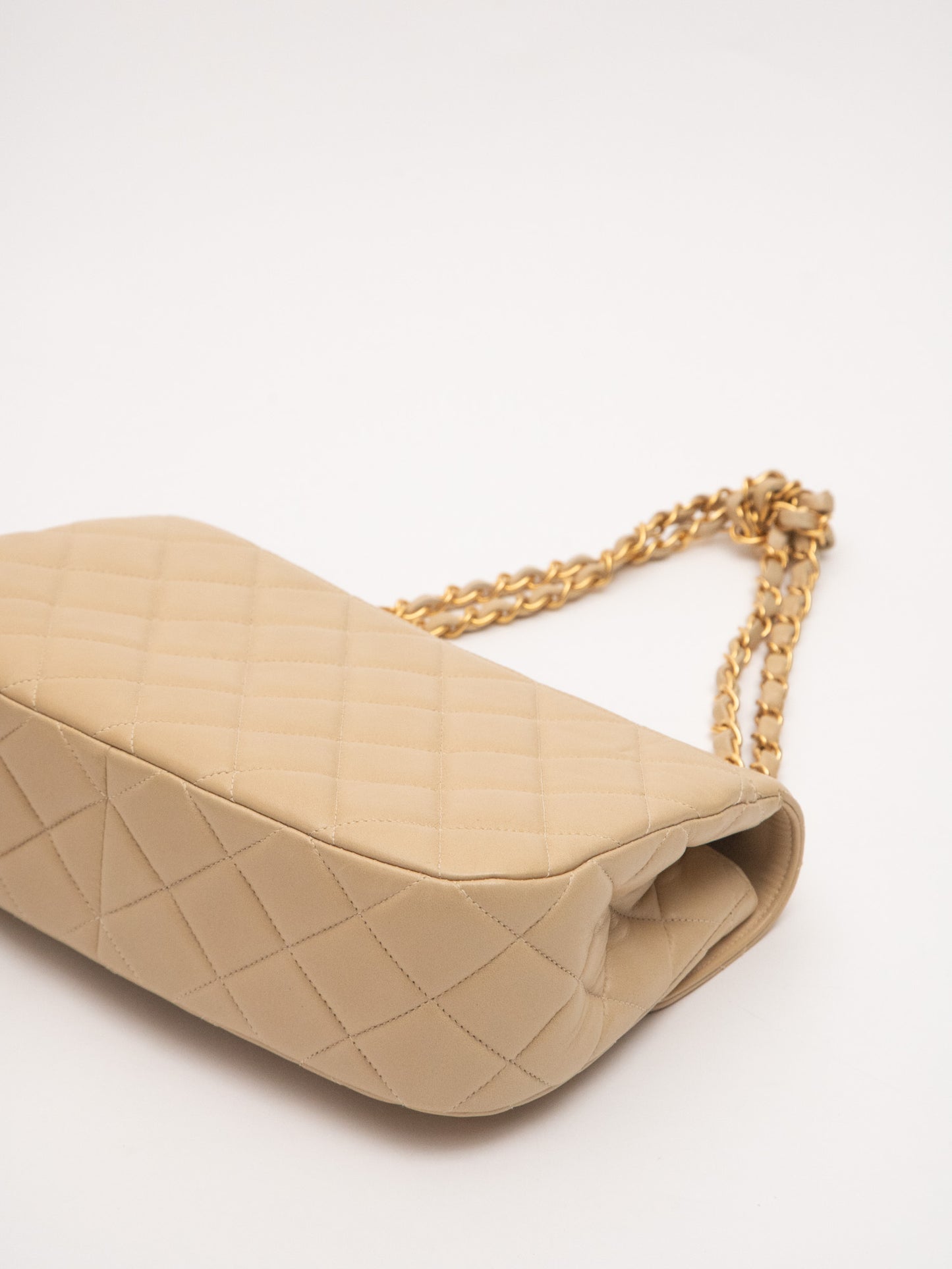 Chanel V flap matelasse handbag lambskin beige