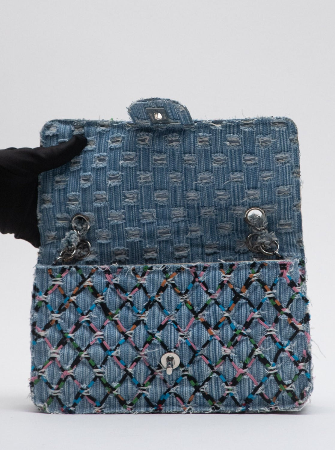 CHANEL Limited Matelasse Robot Charm Chain Shoulder Bag Denim Multicolor  Blue