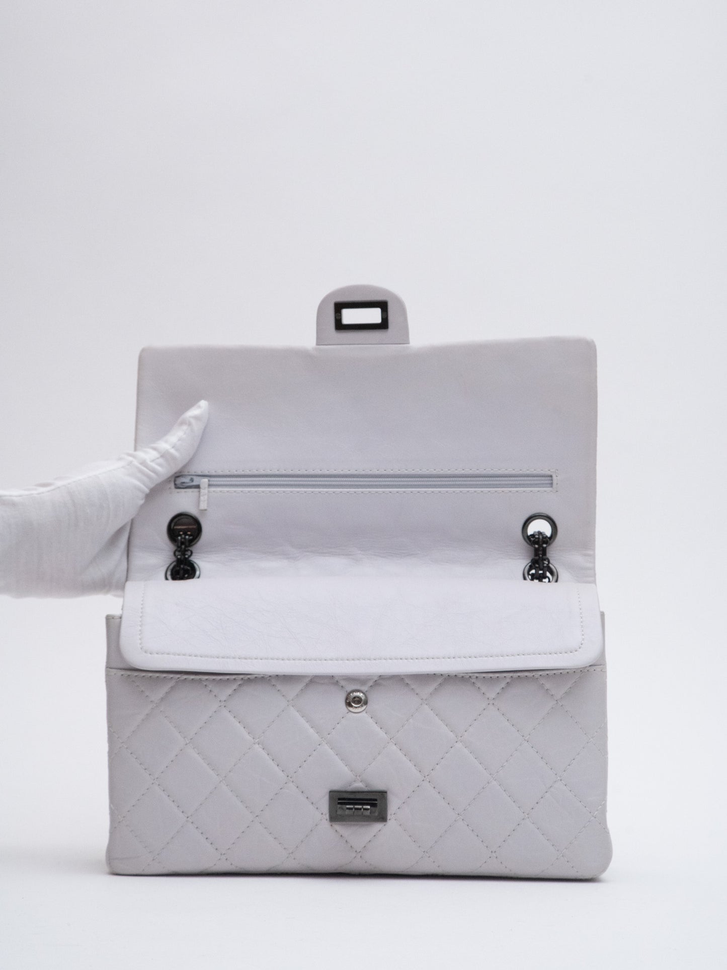 Chanel 2.55 Bag Matelasse Shoulder Bag Leather Calf White