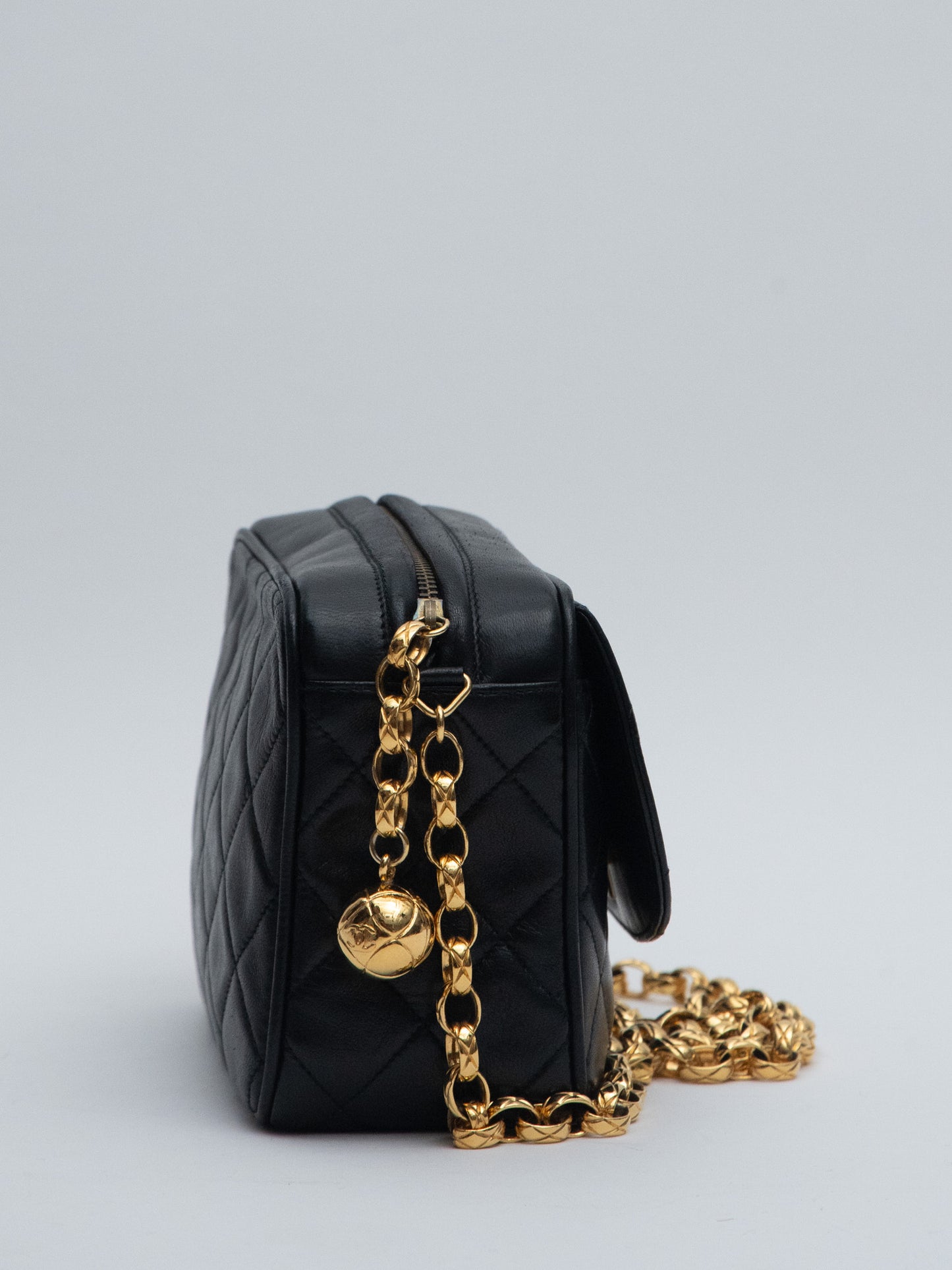 Chanel Matelasse Chain Camera Bag Shoulder Bag Lambskin Black Gold Hardware