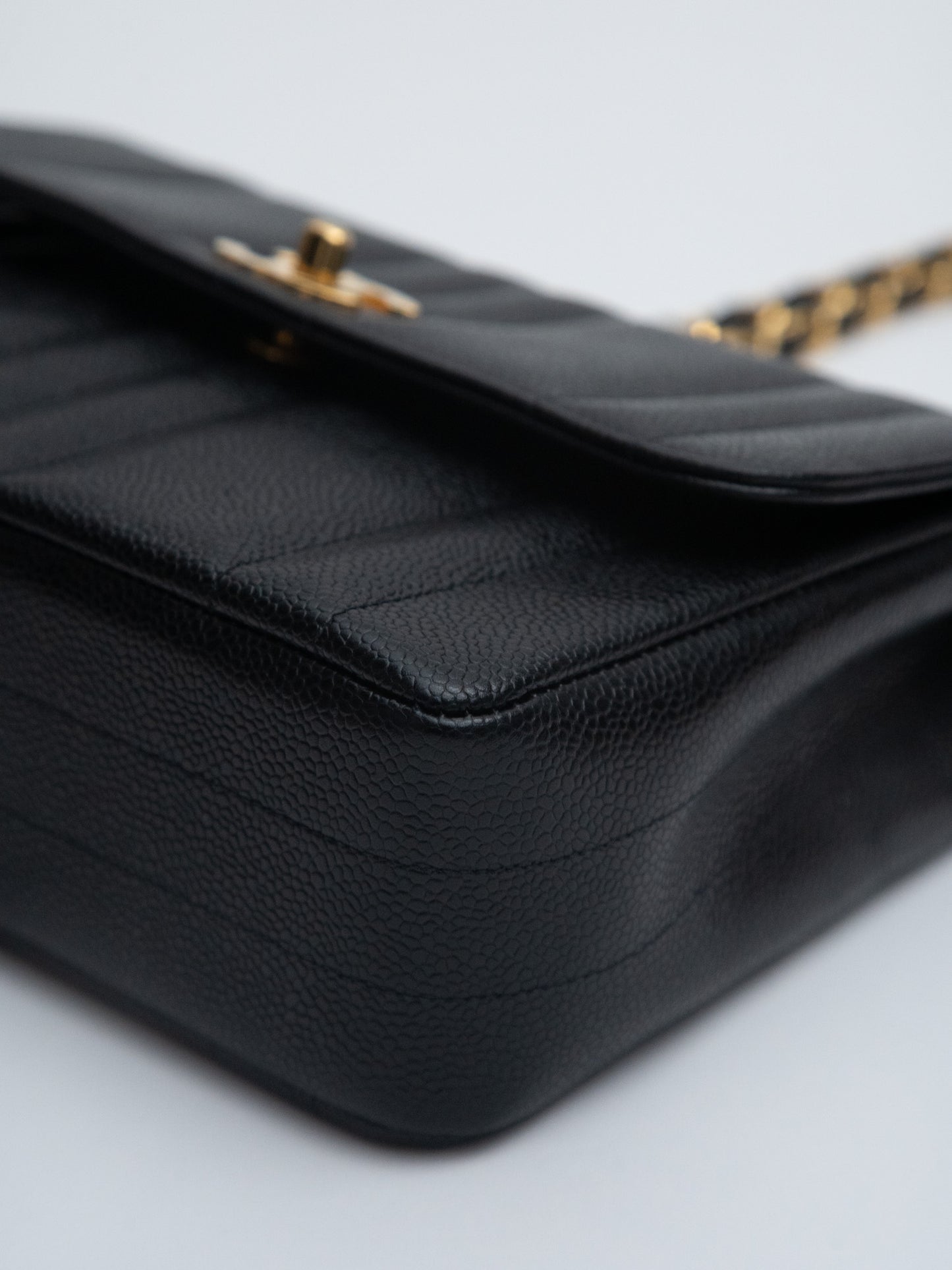 Chanel Mademoiselle Chain Shoulder Bag Caviar Skin Black Gold Hardware
