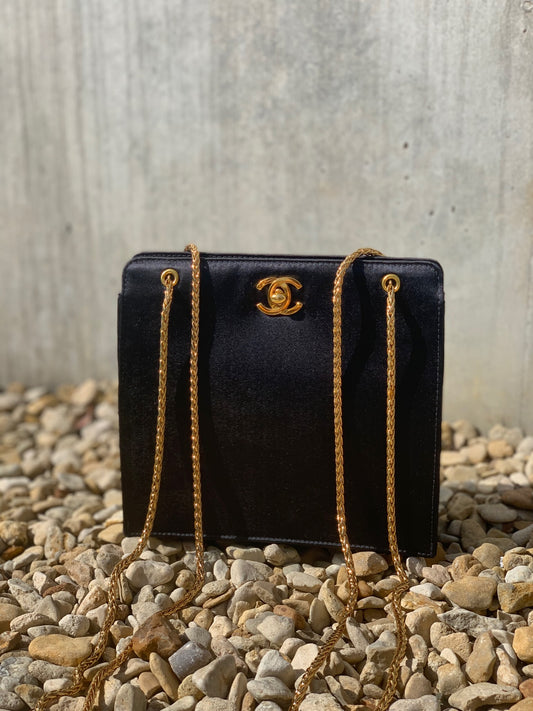 Chanel Bijoux Chain Shoulder Bag Satin Black