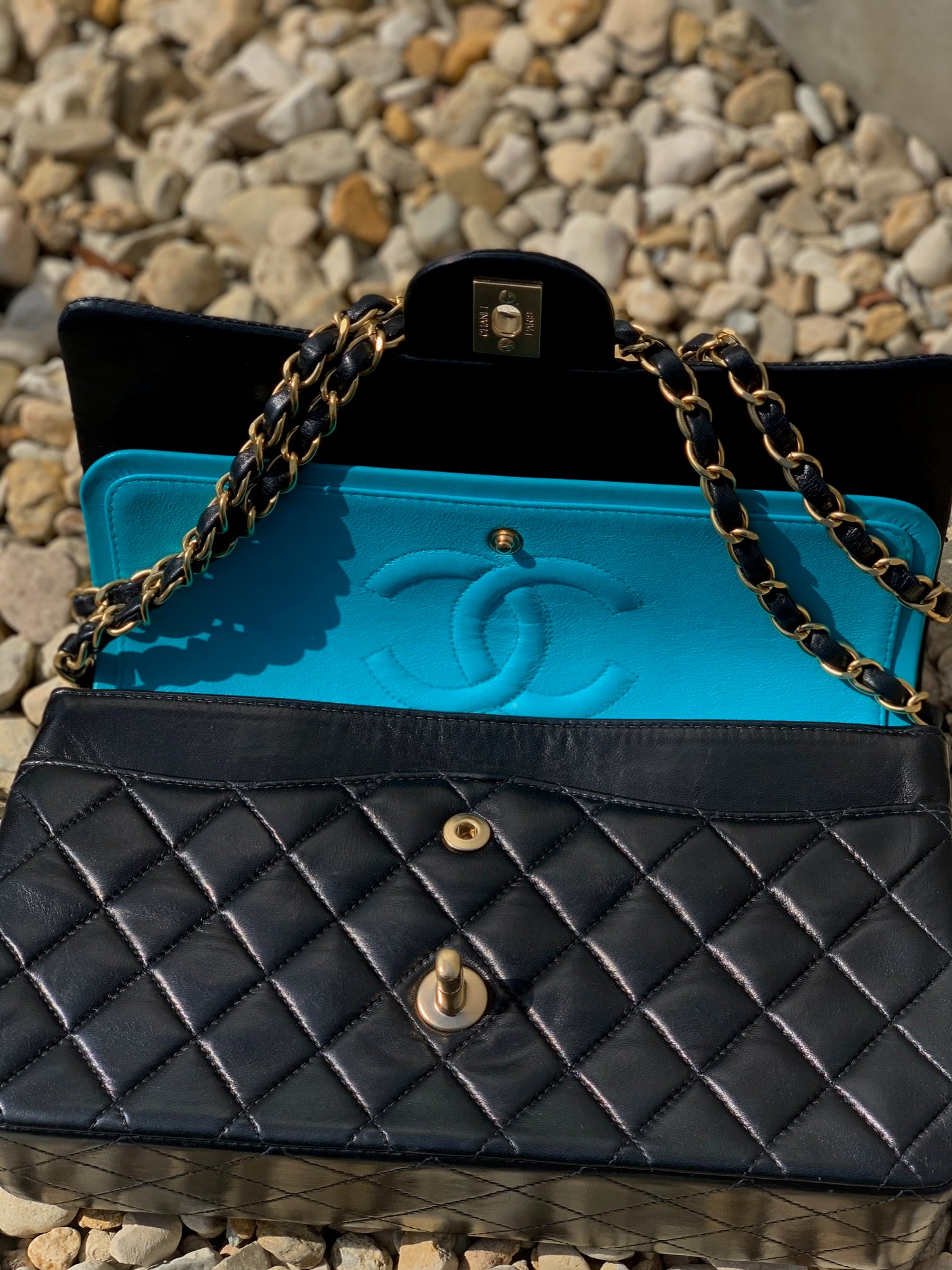 CHANEL Classic Flap Medium Leather Shoulder Bag Blue