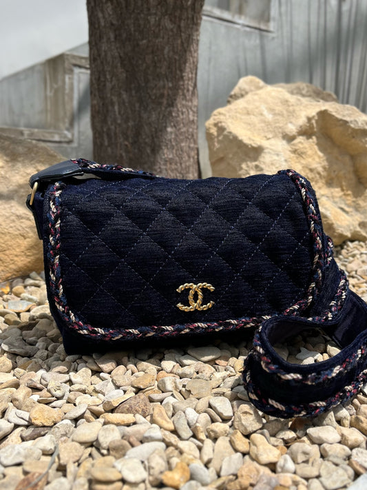 Chanel Limited Matelasse Shoulder Bag Velor Navy