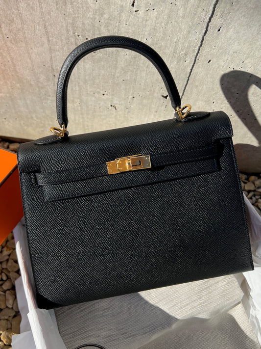 Hermes New Kelly 25 Handbag B:2023 Gold hardware Vaux Epson Black